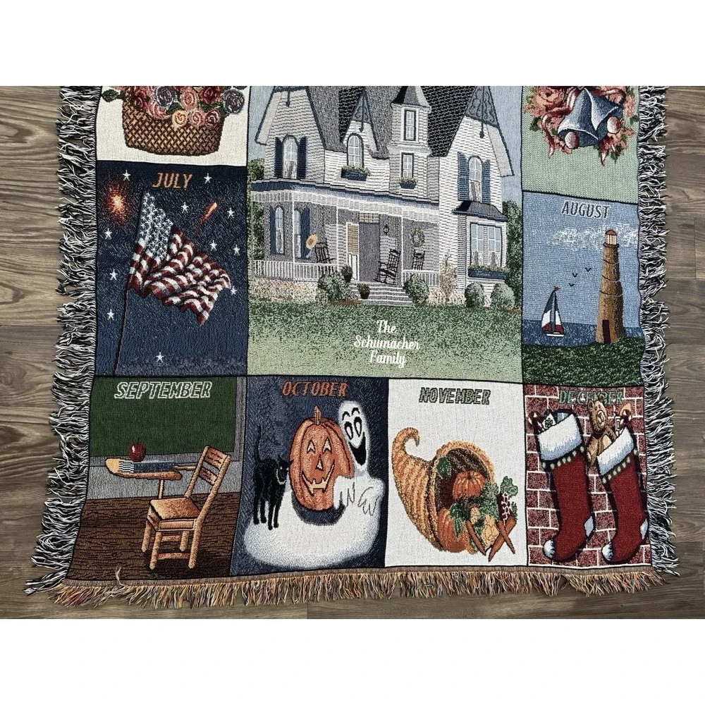 Vintage Americana Country Cottagecore Woven Throw Blanket Farmhouse Heirloom